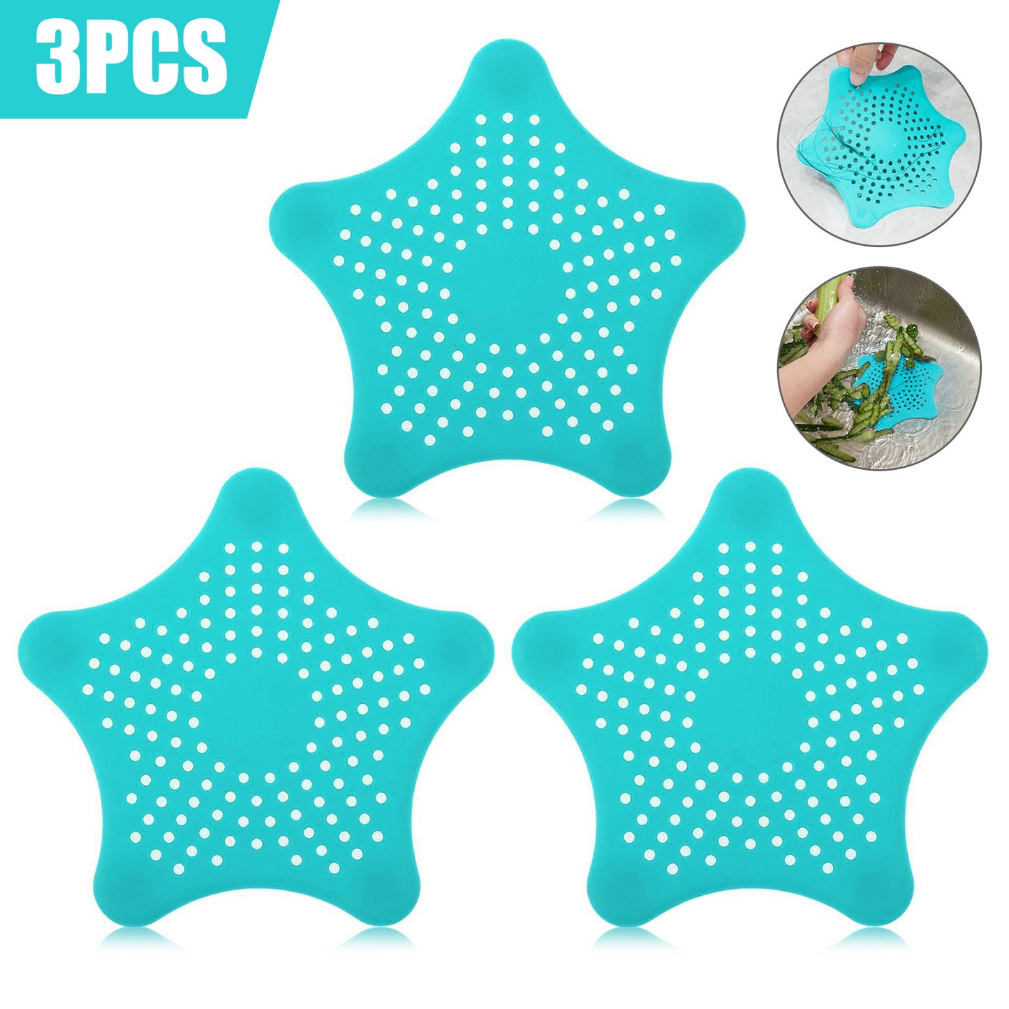 3-Pack Starfish Silicone Hair Catcher – Sink & Drain Filter for Bathroom