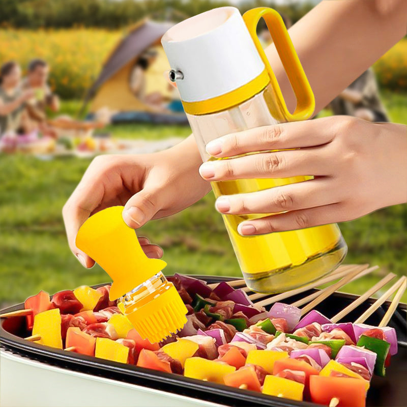 2 In 1 Oil Dispenser With Silicon Brush BBQ Oil Spray Glass Bottle Silicone For Barbecue Kitchen Gadgets