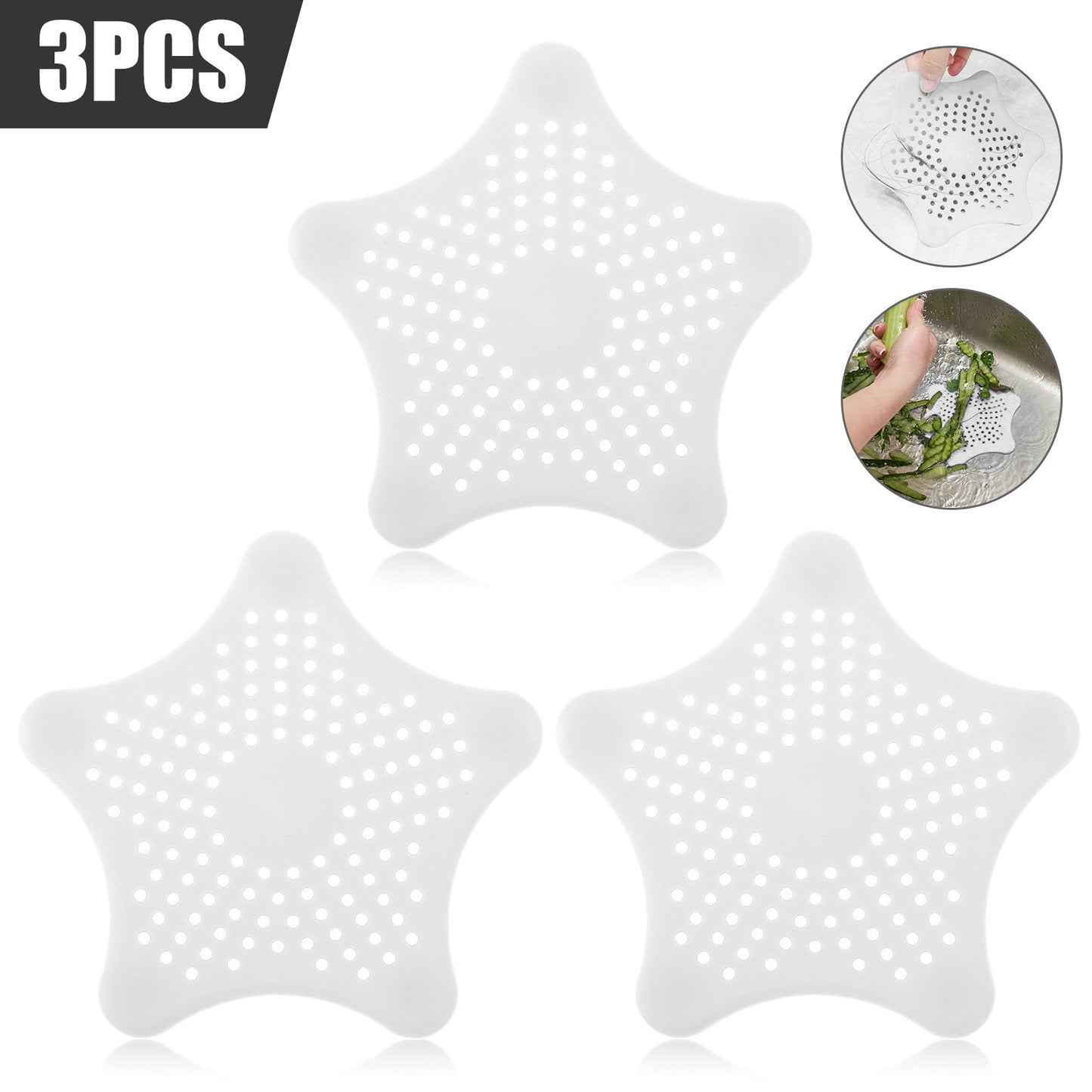3-Pack Starfish Silicone Hair Catcher – Sink & Drain Filter for Bathroom