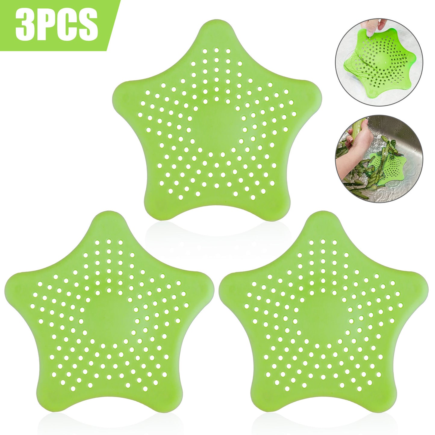 3-Pack Starfish Silicone Hair Catcher – Sink & Drain Filter for Bathroom
