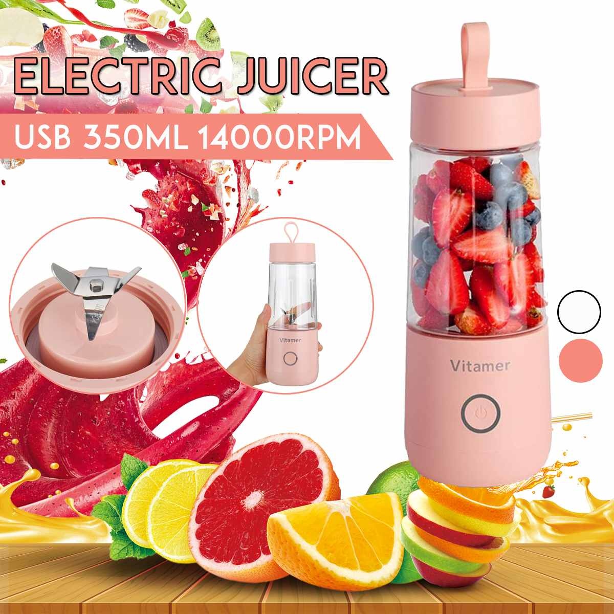 350ml Portable Blender Juicer Electric USB Rechargeable Mixer Smoothie Slushy Cup Kitchen Gadgets