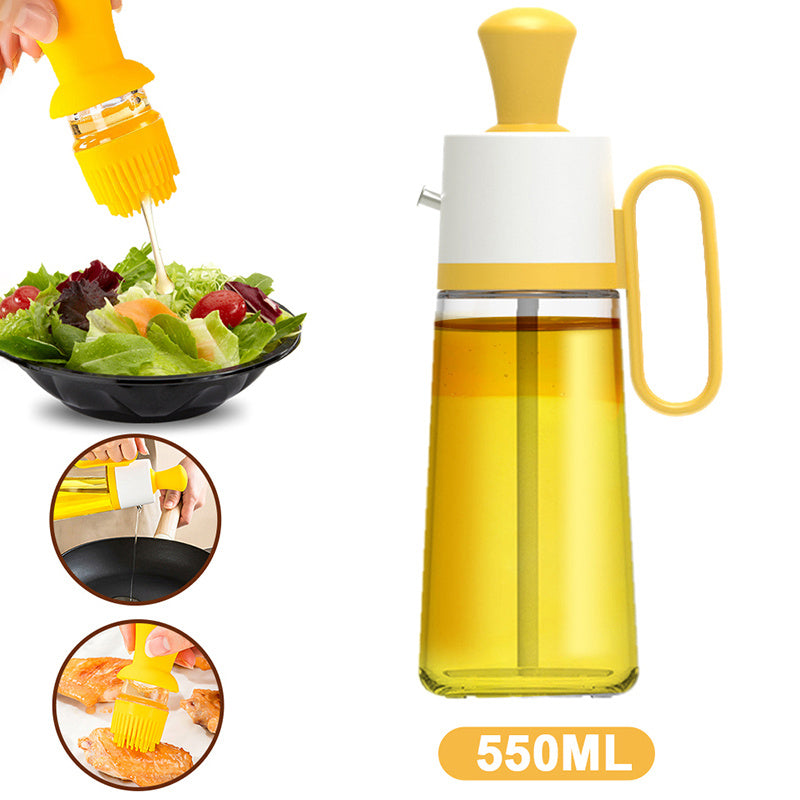 2 In 1 Oil Dispenser With Silicon Brush BBQ Oil Spray Glass Bottle Silicone For Barbecue Kitchen Gadgets