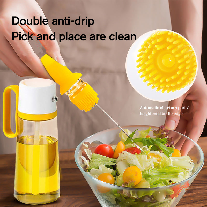 2 In 1 Oil Dispenser With Silicon Brush BBQ Oil Spray Glass Bottle Silicone For Barbecue Kitchen Gadgets