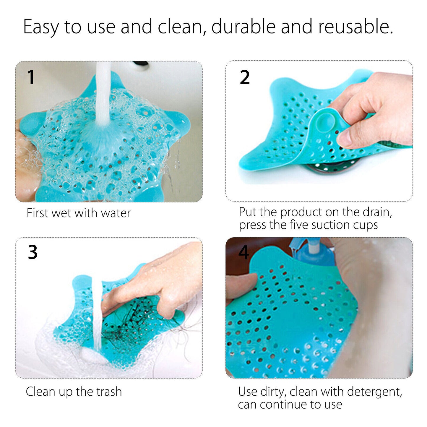 3-Pack Starfish Silicone Hair Catcher – Sink & Drain Filter for Bathroom