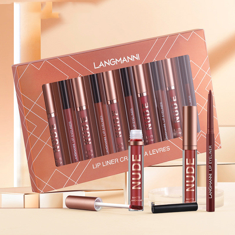 Waterproof Long Lasting Lip Liner And Lipstick Makeup 12 Pcs Set 6 Matte Lipstick 6 Lip Liner Pens