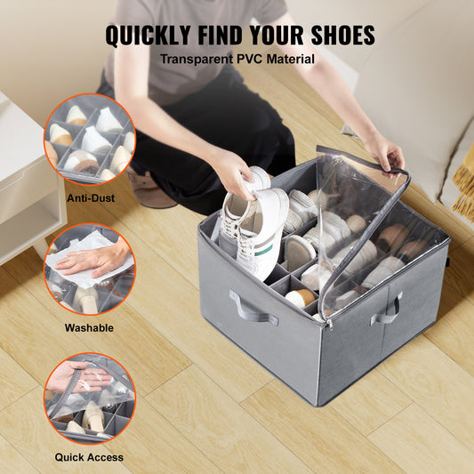 Vevor Sturdy Under Bed Shoe Storage Organizer, Adjustable Dividers Fit  Organization With Clear Cover, Shoe Rack & Basket USA Only – Fast 3–7 Days Delivery!"