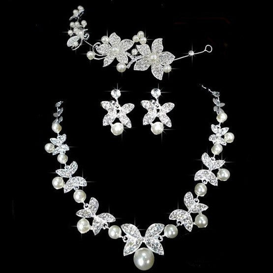 Butterfly Bridal Jewelry Set Chain Pearl Jewelry Three Piece