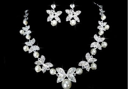 Butterfly Bridal Jewelry Set Chain Pearl Jewelry Three Piece