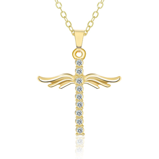 Angel Wings Cross Pendant Necklace For Woman O Type Stainless Jewelry Gift