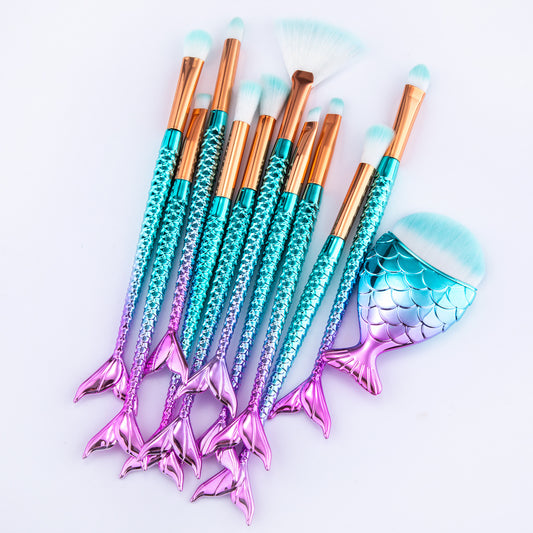 11pcs Makeup Brushes Kit New Mermaid Foundation Eyebrow Eyeliner