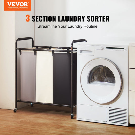 VEVOR 3-Section Laundry Basket, Heavy Duty Laundry Hamper Storage Organizer, Laundry Sorter USA Only – Fast 3–7 Days Delivery!"