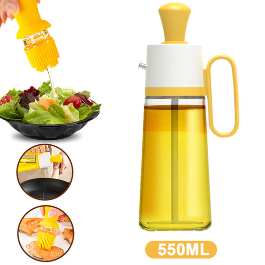 2 In 1 Oil Dispenser With Silicon Brush BBQ Oil Spray Glass Bottle Silicone For Barbecue Kitchen Gadgets